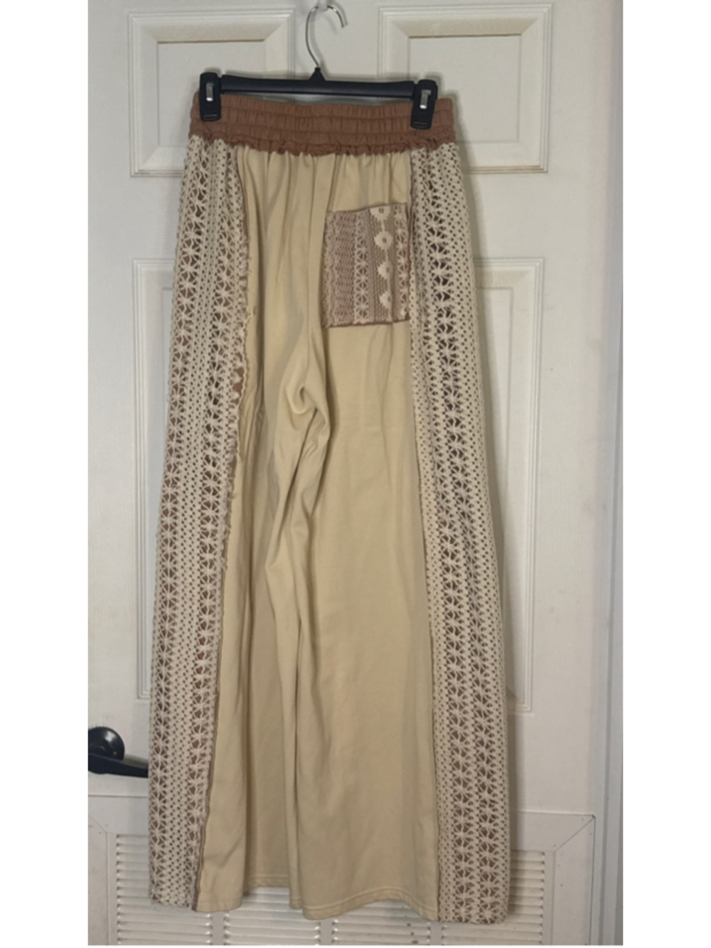 Mello Beige Wide Leg Pants with Crochet Trim - Picture 3 of 5